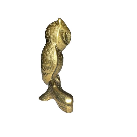 Vintage Solid Brass Perched Owl Detailed Figurine MCM Boho Decor 2 3/4” Tall - Picture 2 of 4